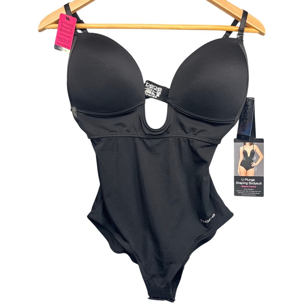 Bebe Black Extreme U-Plunge Microfiber Shaping Bodysuit Women XL